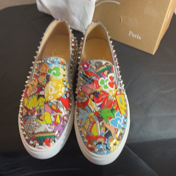 CHRISTIAN LOUBOUTIN Pik Boat Spiked Patent Flat Sneakers, Multi In Gold Multi 40 - Picture 6 of 6